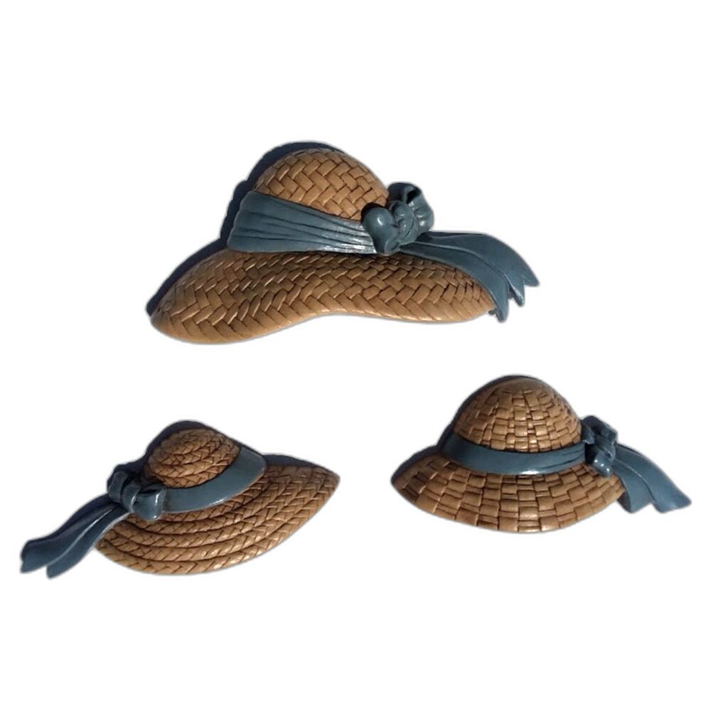 Vintage Burwood Wall Art Wicker Bonnets Set of 3 Homco Plastic Made In USA
